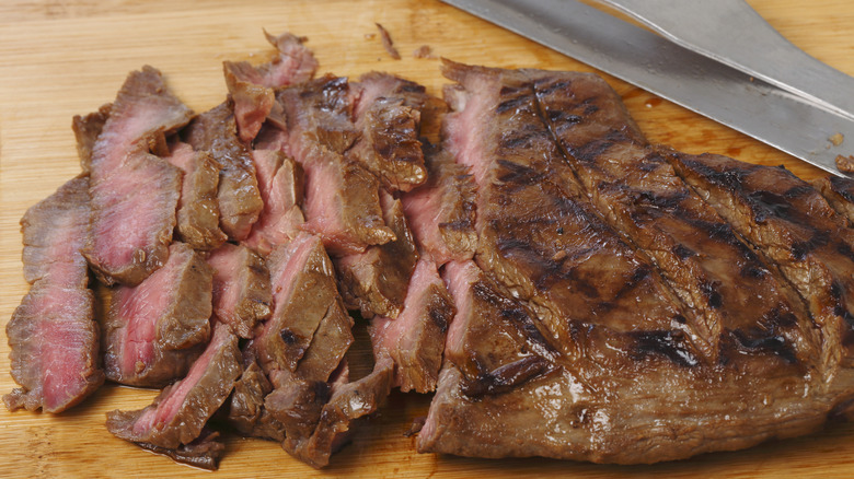 Flank steak cut into slices