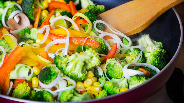 sautéed vegetables in pan