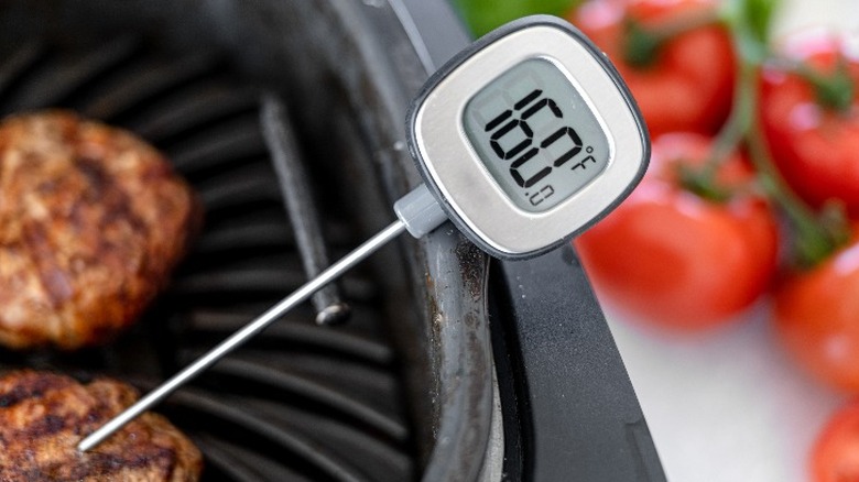 Thermometer in grilled chicken breast