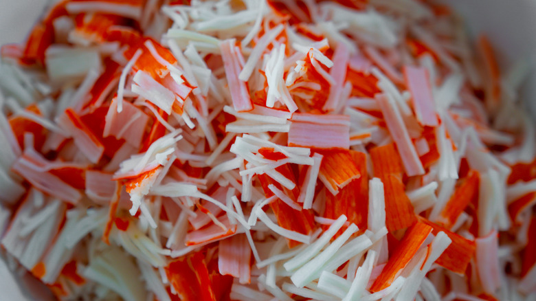 Pile of shredded crab sticks