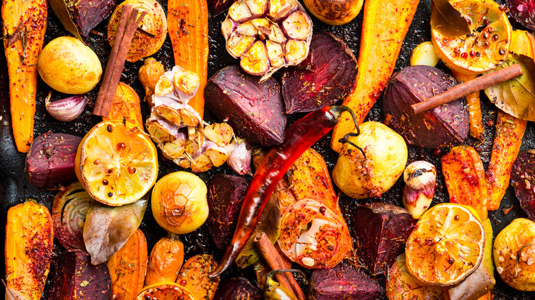 Various assorted seasoned roast vegetables 