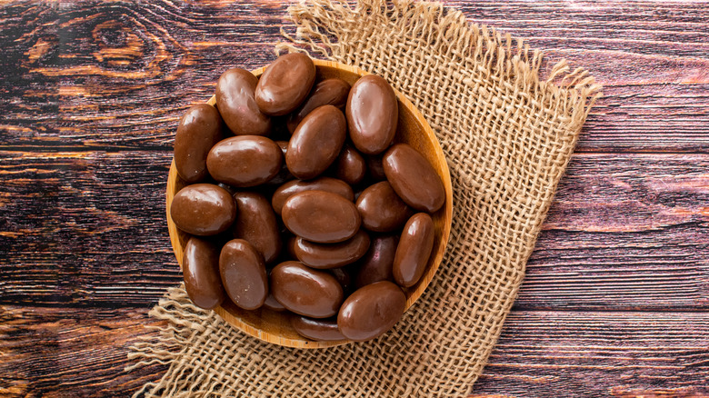 chocolate covered nuts in bowl