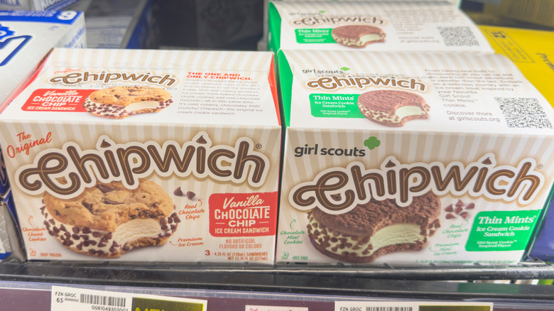 Chipwich ice cream sandwiches in a freezer