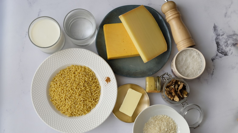 ingredients for mac and cheese on counter