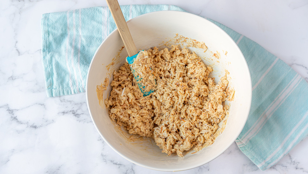 mixing bird's nest cookies ingredients