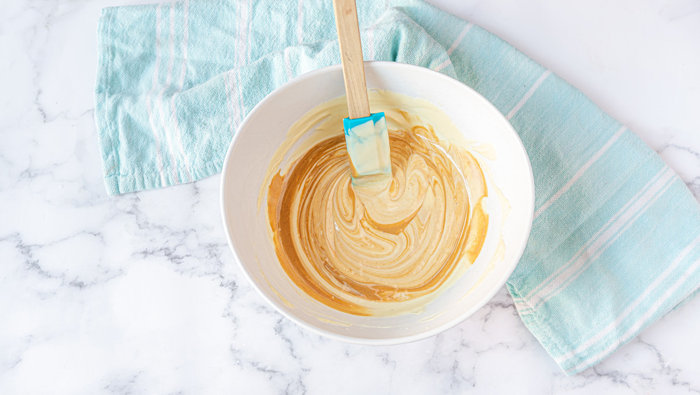 mixing dry ingredients for bird's nest cookies