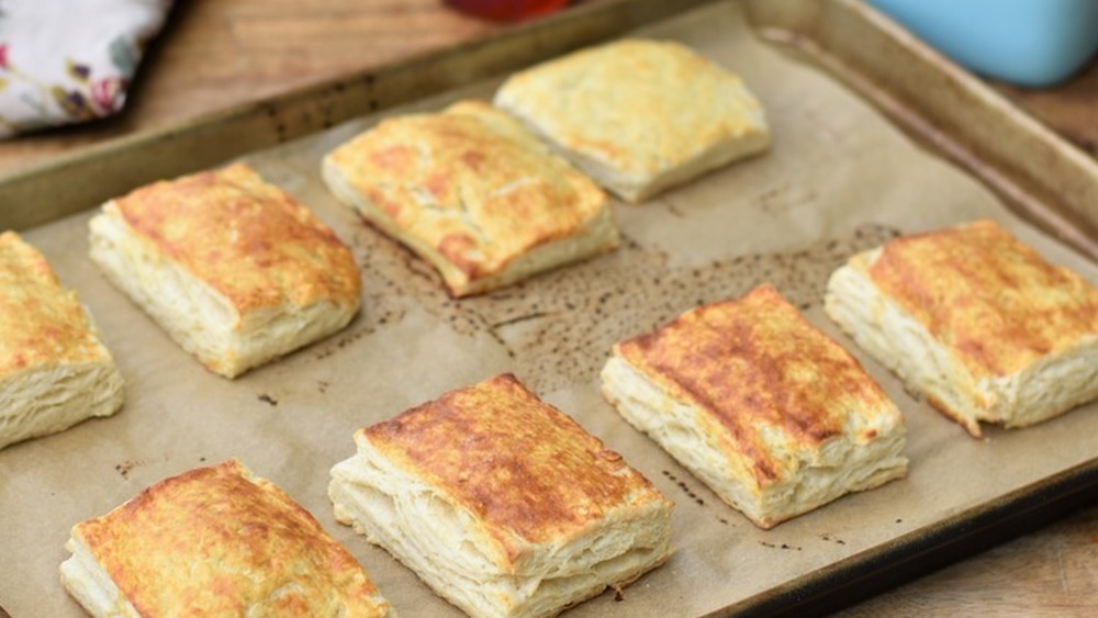 fresh baked biscuits on platter