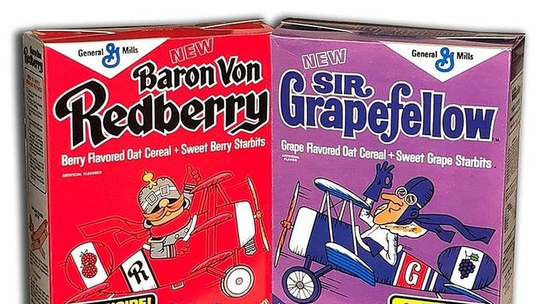 Sir Grapefellow and Baron Von Von Redberry cereal boxes side by side