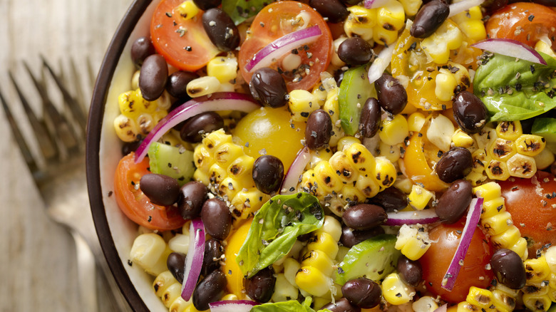 close up black bean salad