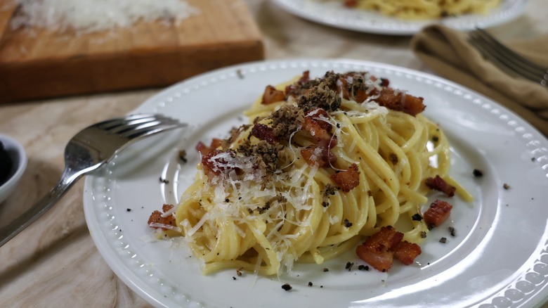 plate of black truffle carbonara