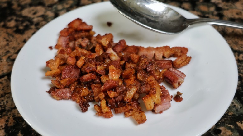 plate of fried pancetta