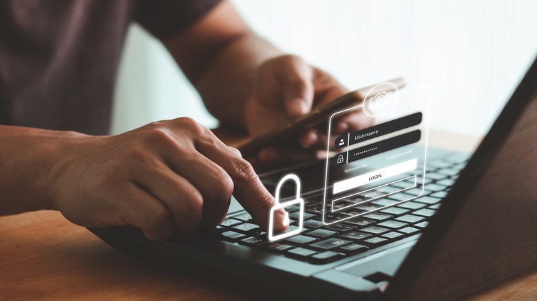 Man works on computer