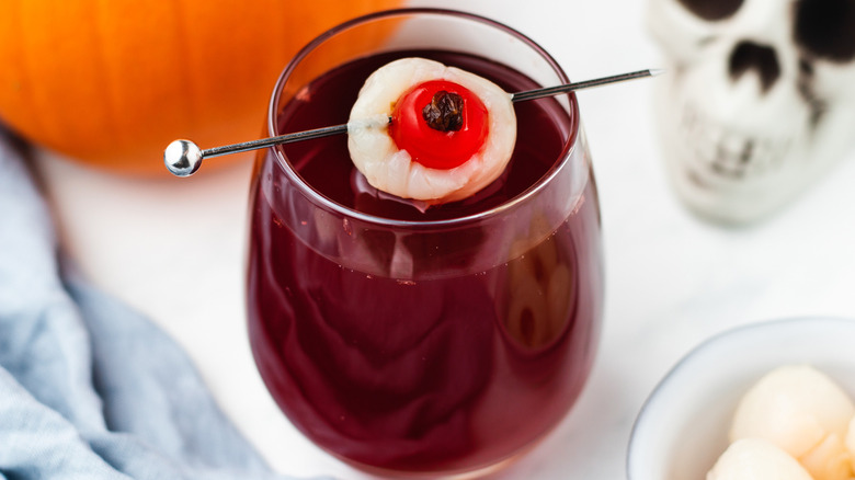 Halloween beetroot cocktail with edible eyeball