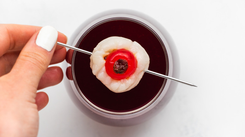 Beetroot cocktail with edible eyeball