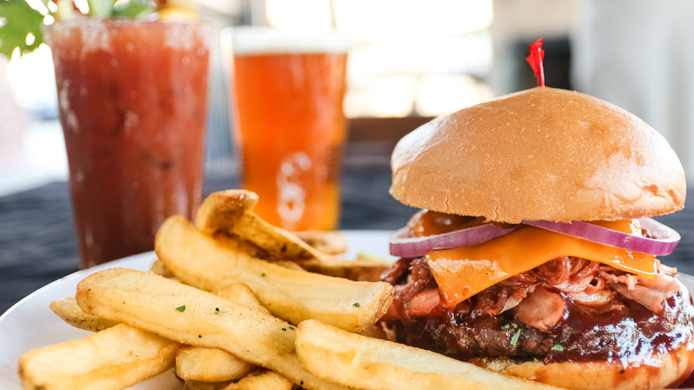 Cheeseburger with bloody mary cocktail