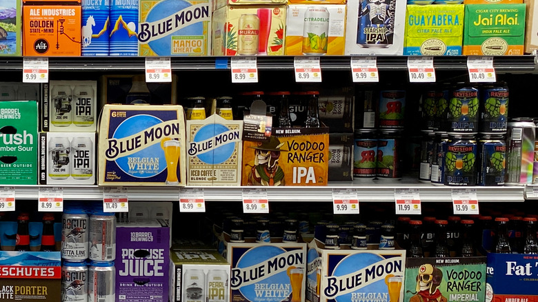 Various beers on shelves