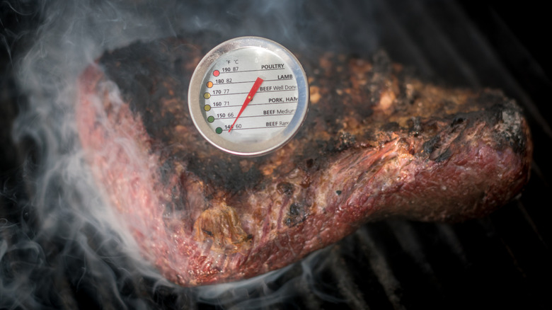 steak with meat thermometer