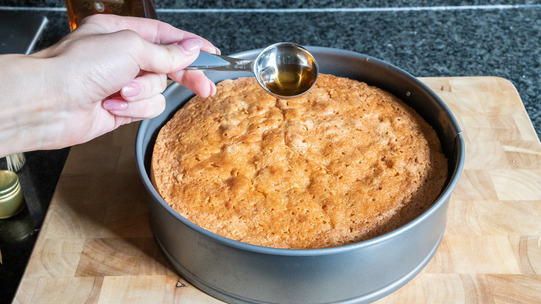 Blueberry Amaretto Cake Recipe in a cake tin 