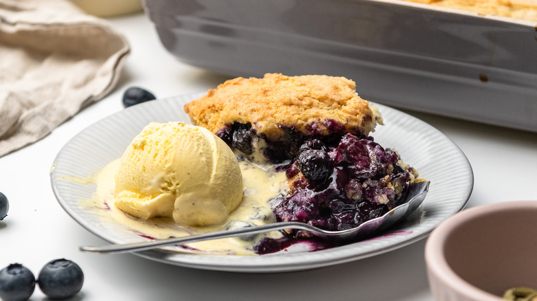 blueberry cobbler and ice cream