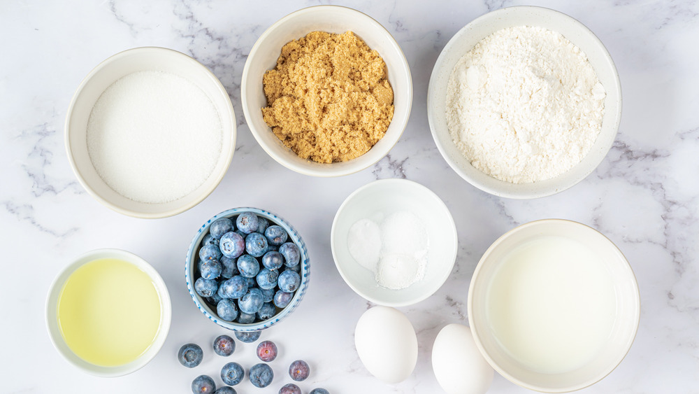 blueberry muffins ingredients on counter