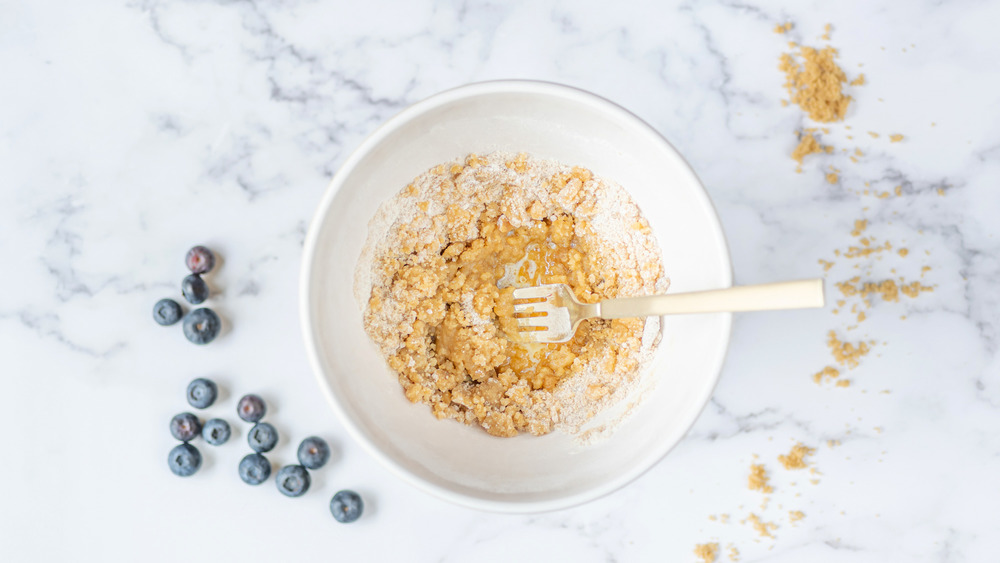 making streusel topping for your blueberry muffins