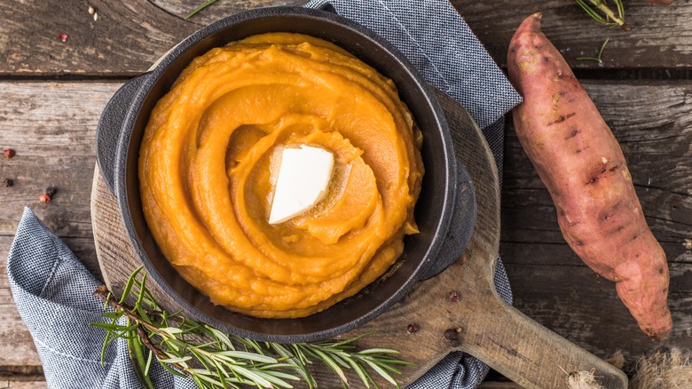 Sweet potatoes in skillet