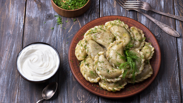 pierogis with sour cream