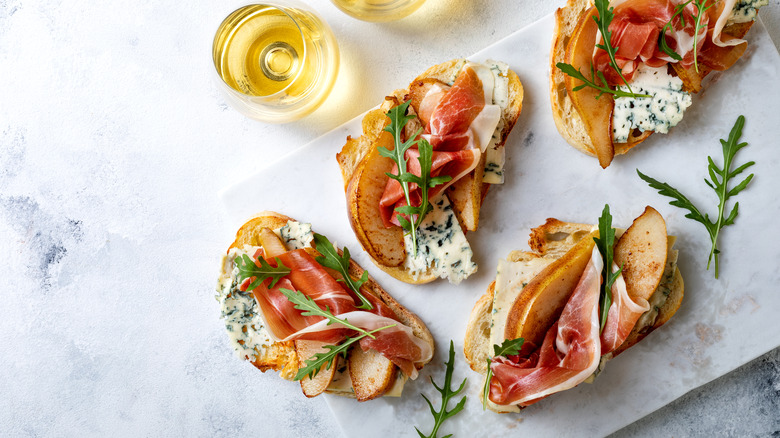 crostini with garnish on counter