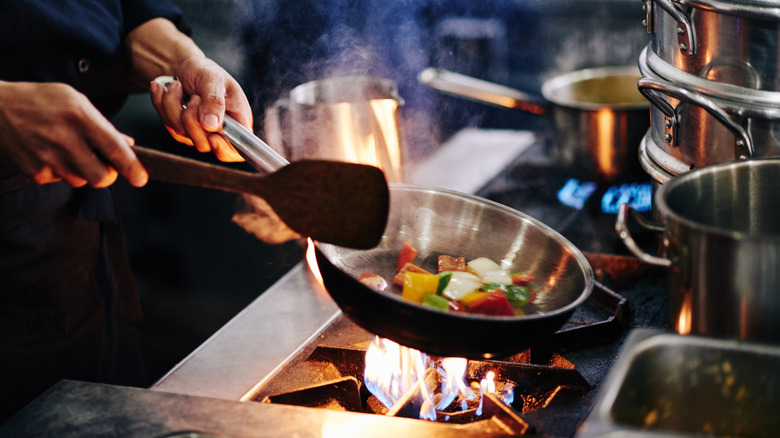 cooking vegetables in hot pan