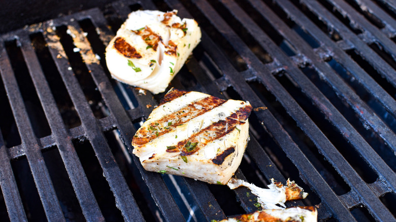 halibut on a grill