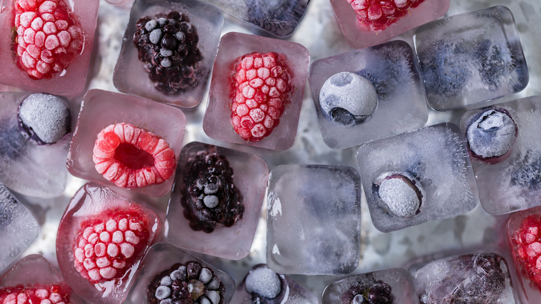 Ice cubes with berries