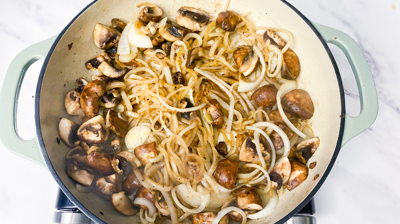 onions and mushrooms cooking together