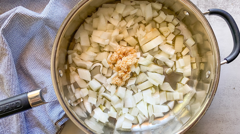 onions and garlic in pot