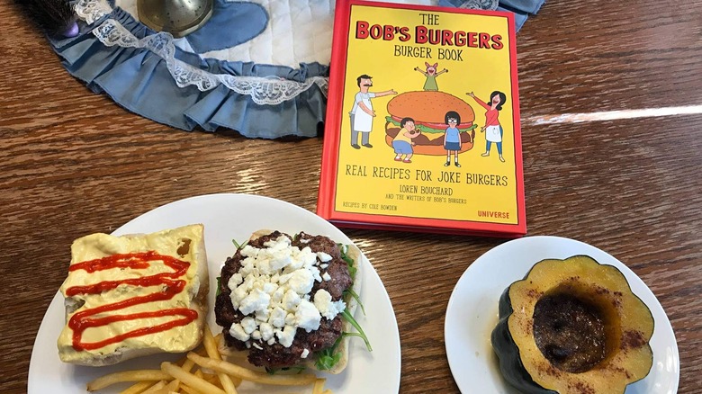 Bob's Burgers cookbook with Foot Feta-ish Burger