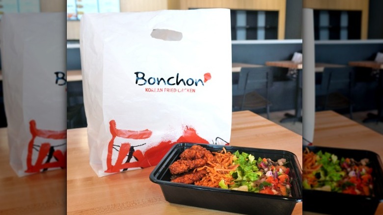 Bonchon bag and takeout food