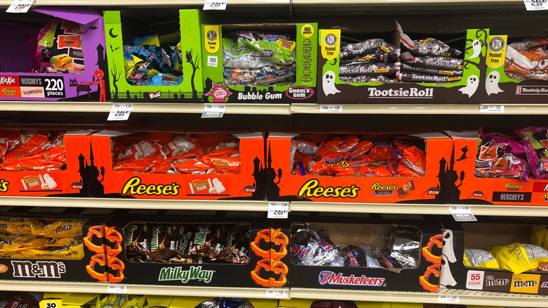 Shelves of Halloween candy