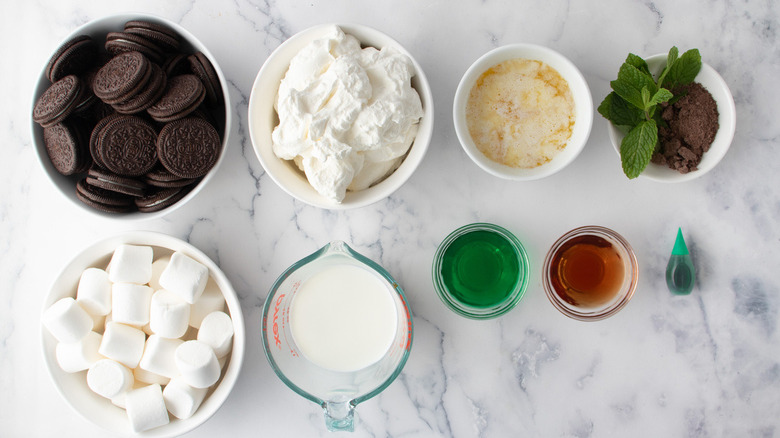 grasshopper pie individual ingredients in bowls