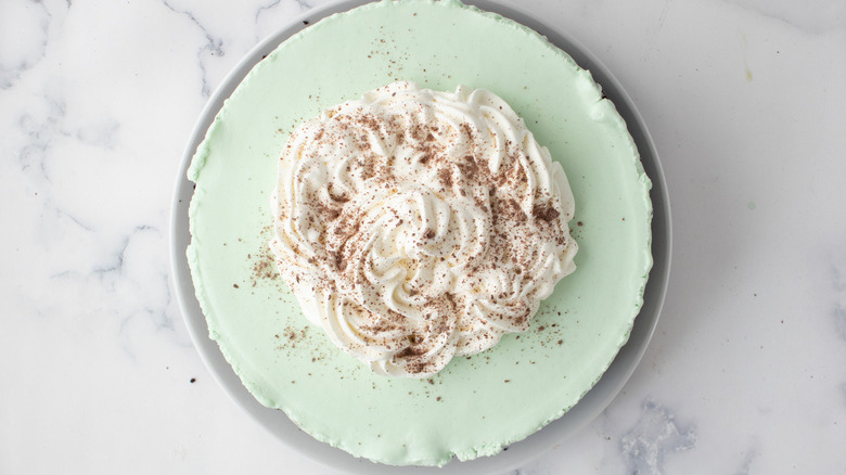 finished grasshopper pie with whipped cream