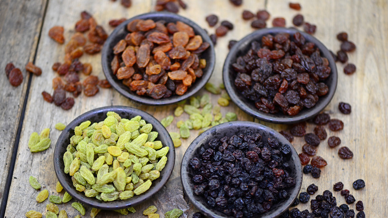 bowls of different raisins