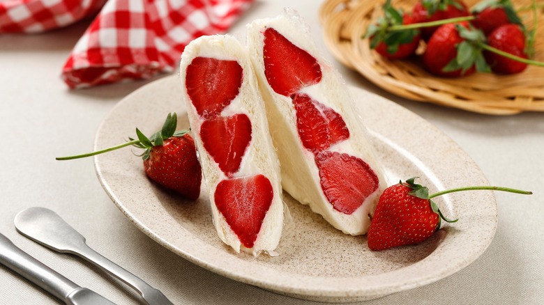 strawberry whipped cream sandwich cut in half