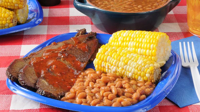 Picnic spread with Boston baked beans