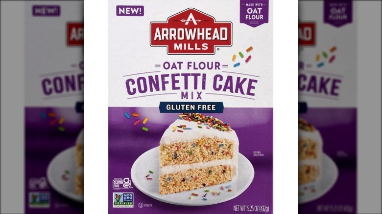 A box of arrowhead mills oat flour confetti cake mix