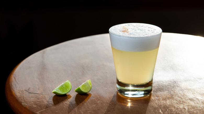 pisco sour made with pisco, lime and egg white