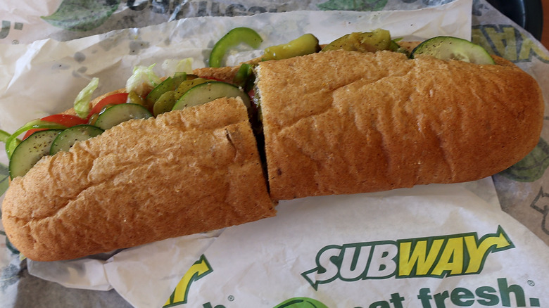 Subway sandwich on wrapper