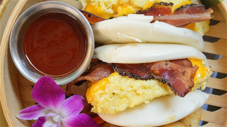 Breakfast sandwich on bao buns