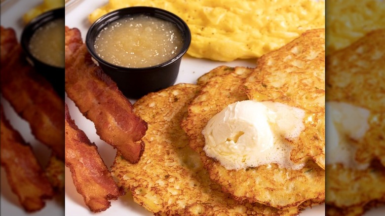 potato pancakes with eggs and bacon