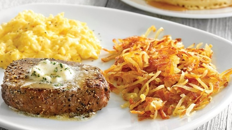 steak with eggs and hash browns