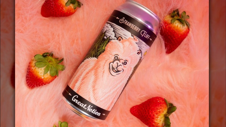 Can of Strawberry Fluff Beer and Strawberries 