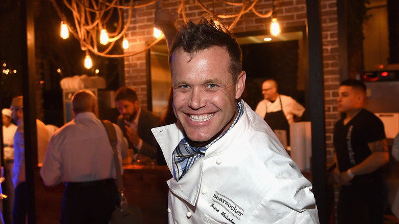 Brian Malarkey in front of his restaurant 