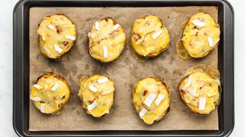 Brie potato skins on baking sheet